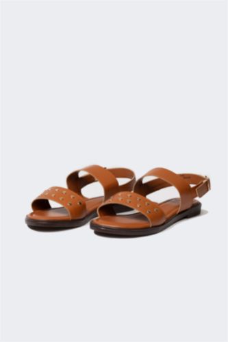 FEMME Marron Sandales à enfiler à Semelle Plate pour Femme