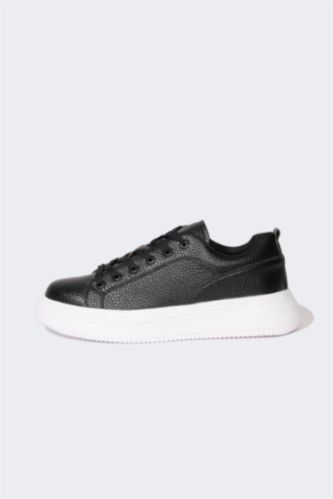 HOMME Noir Baskets en Simili-cuir à semelle plate pour Homme