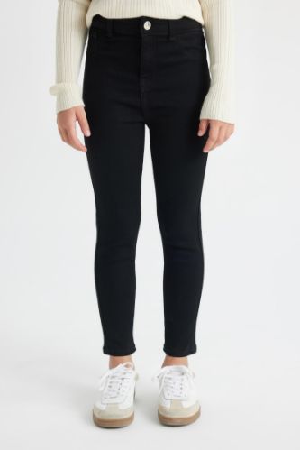 Kız Çocuk Skinny Fit Dar Paça Cepli Siyah Pantolon