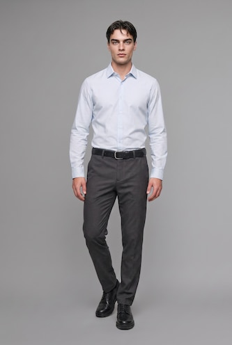 MAN Anthracite Melange Fitted Stretch Straight Leg Pockets Trousers