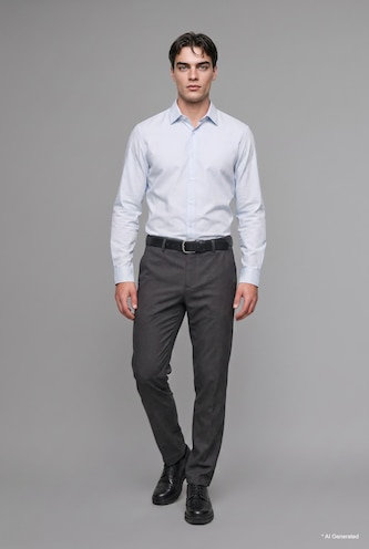Men Anthracite Melange Fitted Stretch Straight Leg Pockets Trousers
