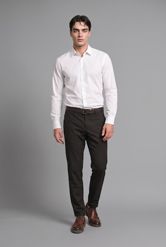 HOMME Marron Pantalon droit extensible au toucher doux avec poches Coupe ajustée