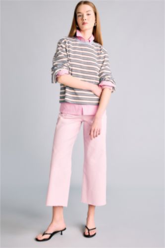 Kadın Pembe Culotte Yüksek Bel Geniş Paça Gabardin Pantolon