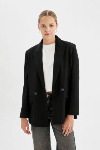 Regular Fit Kruvaze Yaka Cepli Blazer Ceket
