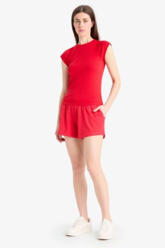 Regular Fit Beli Bağcıklı Normal Bel Düz Paça Şort