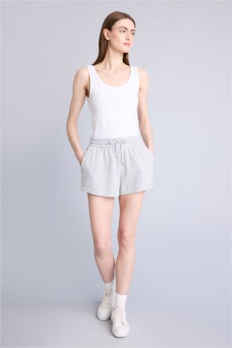 Kadın Gri Melanj Regular Fit Normal bel Düz paça Bermuda Şort