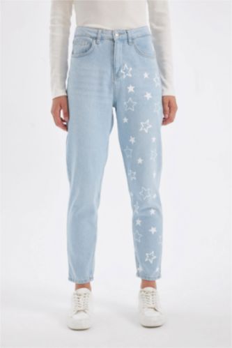 Lina Mom Fit Yüksek Bel Rahat Kalıp Hafif Dar Paça Bilek Boy Jean Yıkamalı Pantolon