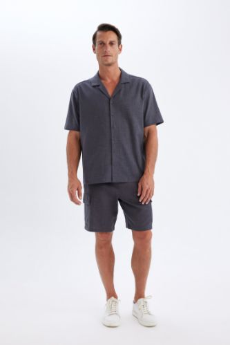 Relax Fit Pamuklu Kargo Cepli Basic Düz Bermuda Şort
