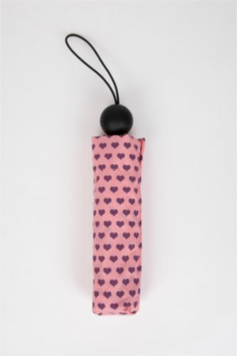 Kadın Pembe Kadın Kalp Desenli Katlanır Şemsiye