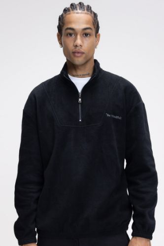 Comfort Regular Fit Rahat Kalıp Fermuarlı Dik Yaka Baskılı Polar Sweatshirt
