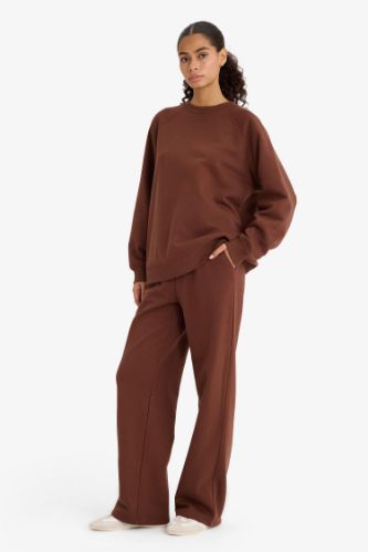 Straight Fit Basic Thick Sweatshirt Fabric Trousers