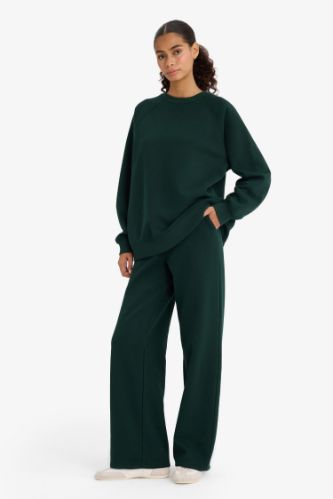 Straight Fit Basic Thick Sweatshirt Fabric Trousers