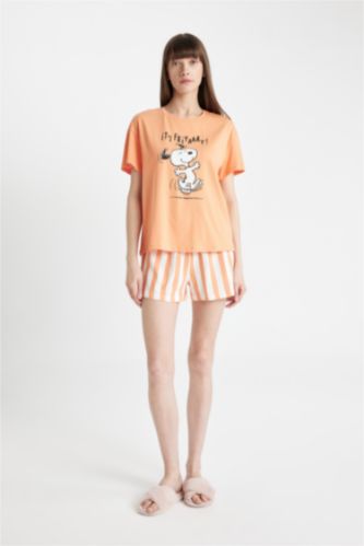 WOMAN Orange Fall in Love Snoopy 2 Piece Pajama Set