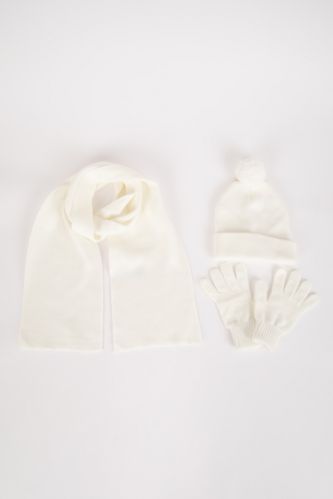 Girl 3 Piece Knitted Scarf Beanie Glove Set