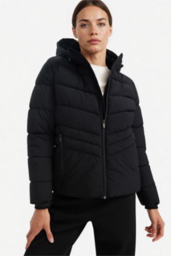 WOMAN Black Waterproof Regular Fit Hooded Zip-Up Puffer Jacket