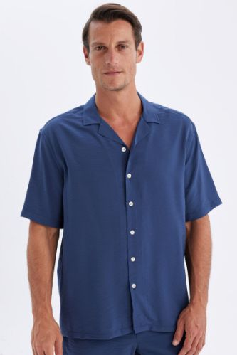 Relax Fit Yazlık Polo Yaka Basic Düz Kısa Kollu Gömlek