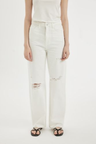 90 Wide Leg Ripped Detailed High Waist Long Jeans