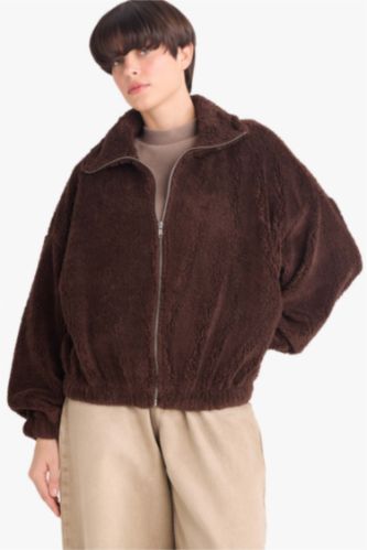 Oversize Geniş Kalıp Polo Yaka Welsoft Pelüş Fermuarlı Hırka