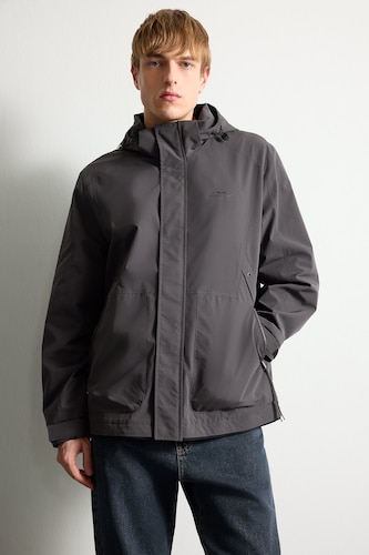 Men Anthracite Water-Repellent Hooded Jacket
