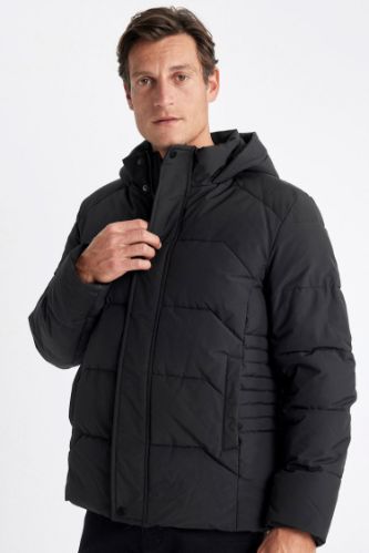 Su İtici Kapüşonlu Mont Slim Fit Dar Kesim Fermuarlı Çıtçıt Kapamalı Cepli
