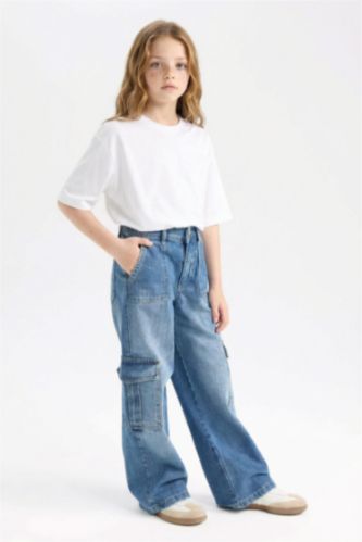 Wide Leg Kargo Geniş Paça Jean Pantolon Kız Çocuk