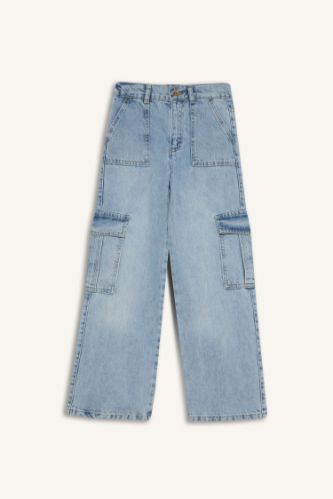 Kız Çocuk Wide Leg Kargo Geniş Paça Jean Pantolon