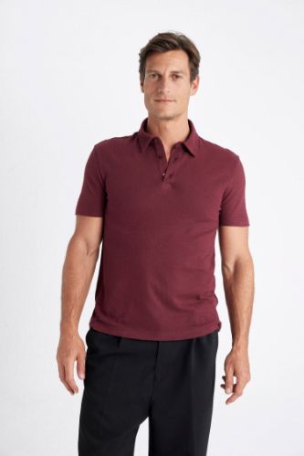 Slim Fit Dar Kesim Dar Kesim Kısa Kollu Dokulu Polo Tişört