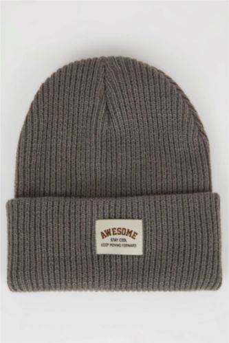Young Boys - Teen Boys Light Grey Boy Woven Labeled Ribbed Knitted Beanie