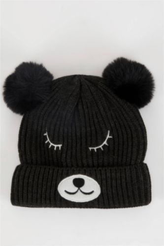 BABY BOY Anthracite Baby Boy Embroidered Polar Fleece Beanie