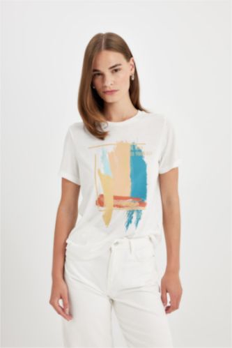 Regular Fit Crew Neck Printed Short Sleeve T-Shirt