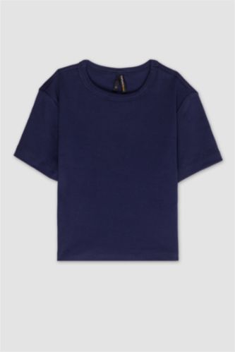 WOMAN NAVY Fitted Crew Neck Printed Ribbed Camisole T-Shirt