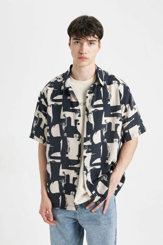 Relax Fit Polo Collar Printed Short Sleeve Shirt