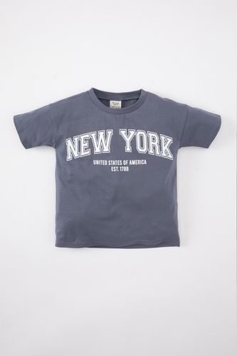 Baby Boy Regular Fit Slogan Printed Short Sleeve T-Shirt