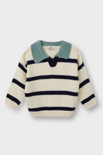 Erkek Bebek Polo Yaka Çizgili Kazak