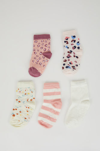 Kız Bebek Leopar Desenli Dikişsiz 4'lü Pamuklu Uzun Çorap