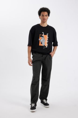 %100 Pamuk Yazlık Jogger Pantolon Wide Leg Bol Rahat Kesim Paraşüt Beli Bağcıklı Geniş Bol Paça