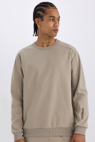 DeFactoFit Standart Fit Bisiklet Yaka Baskılı Pike Sporcu Sweatshirt