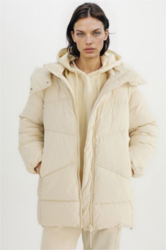 Su Geçirmez Kapüşonlu Şişme Mont Parka Fermuar Çıtçıtlı Cepli