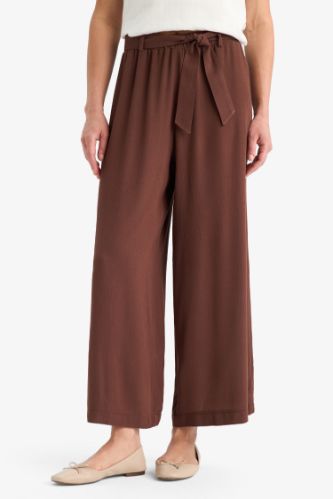 Culotte Esnek Belli Geniş Paça Kuşaklı Krinkıl Viskon Kapri Pantolon