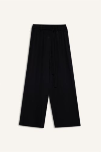 Kadın Siyah Culotte Geniş Paça Krinkıl Kapri