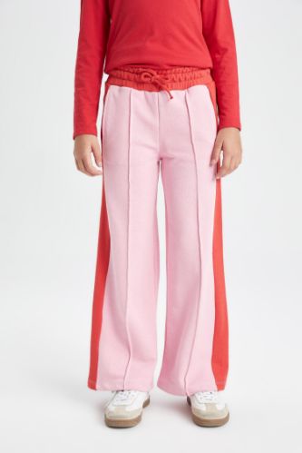Kız Çocuk Renk Bloklu Wide Leg Geniş Bol Paça Eşofman Altı