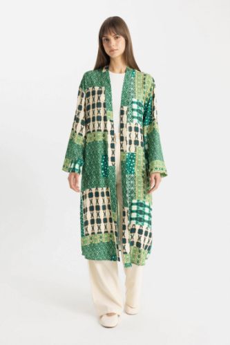 Relax Fit Desenli Uzun Viskon Kimono