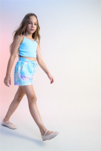GIRLS & TEENS Aqua Girl Batik Patterned Wrinkled Shorts