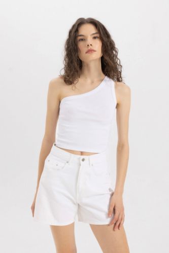 Slim Fit Dar Kesim Tek Omuzlu Fitilli Kaşkorse Atlet