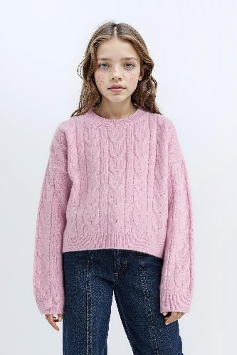 Pull court en maille à col rond pour fille