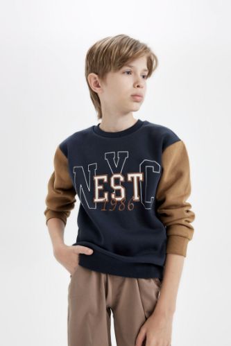 Erkek Çocuk Bisiklet Yaka Baskılı Sweatshirt