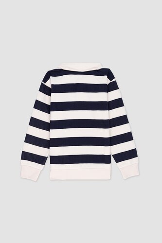 Erkek Çocuk Polo Yaka Çizgili Nakışlı Sweatshirt