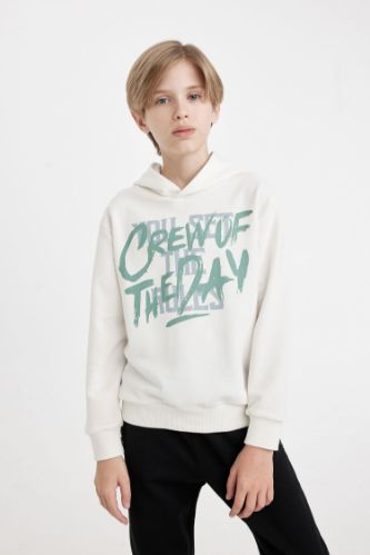 Erkek Çocuk Yazı Baskılı Kapüşonlu Sweatshirt