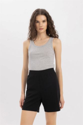 Kadın Gri Melanj Slim Fit Dar Kesim U Yaka Basic Düz Ribana Atlet