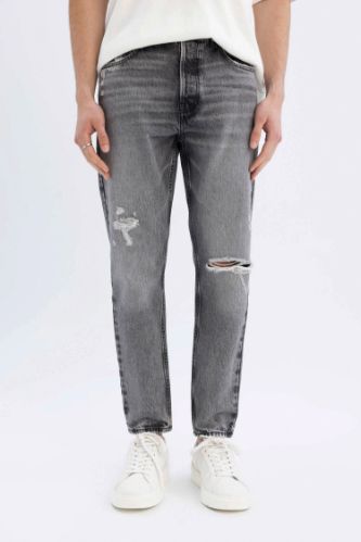 Gris HOMME Pantalon Jean Slim Taille Haute Style des Annees 90 avec details dechires 3111732 DeFacto